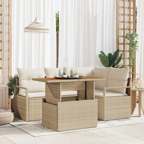 vidaXL Conjunto de Sof&aacute; de Jardim 5 pcs Bege Rattan Sint&eacute;tico