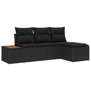 vidaXL Conjunto de Sof&aacute; de Jardim 4 pcs Preto Rattan de Polipropileno