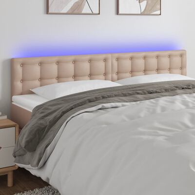 vidaXL Cabeceira cama c/ LED couro artificial 160x5x78/88cm cappuccino