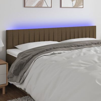 vidaXL Cabeceira de cama c/ luzes LED tecido 200x5x78/88 cm castanho