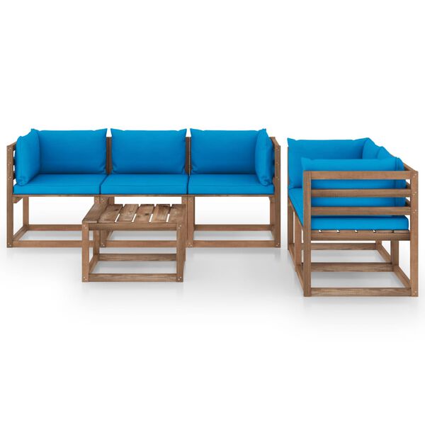 vidaXL 6 pcs conjunto lounge de jardim c/ almofad&otilde;es azuis