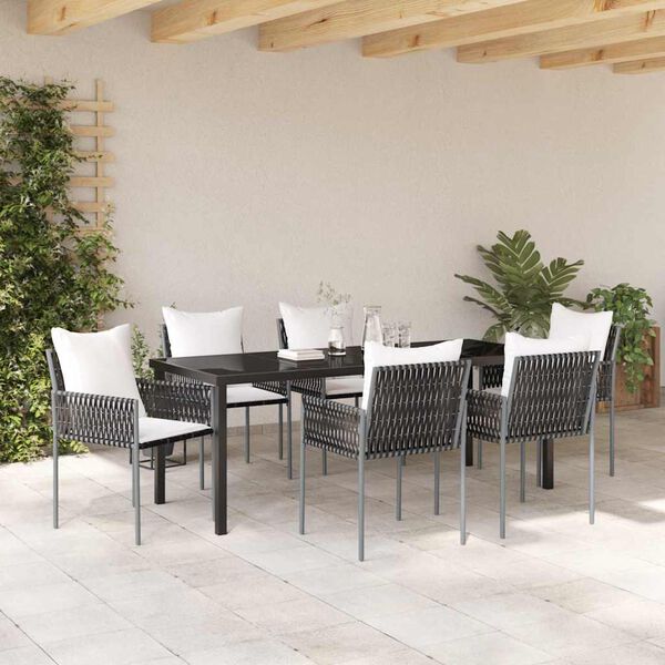 vidaXL Conjunto de Jantar para Jardim 7 pcs Marrom e Preto