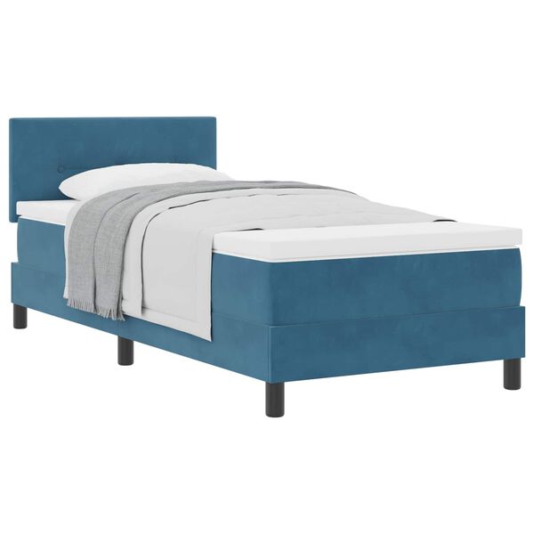 vidaXL Cama Box com colch&atilde;o Azul Escuro 90 x 190 cm Veludo
