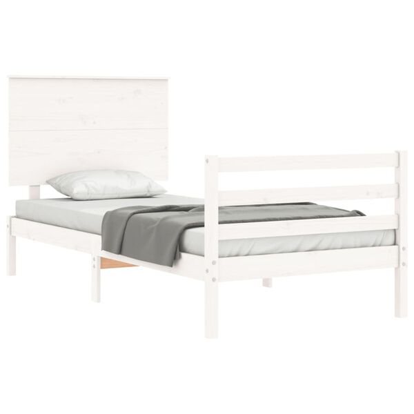 vidaXL Estrutura de cama com cabeceira 100x200cm madeira maci&ccedil;a branco