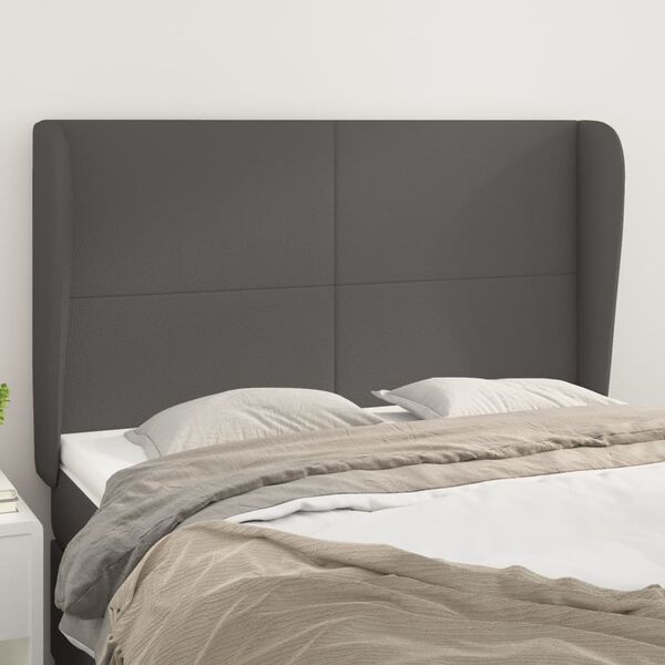 vidaXL Cabeceira cama c/ abas couro artif. 147x23x118/128 cm cinzento