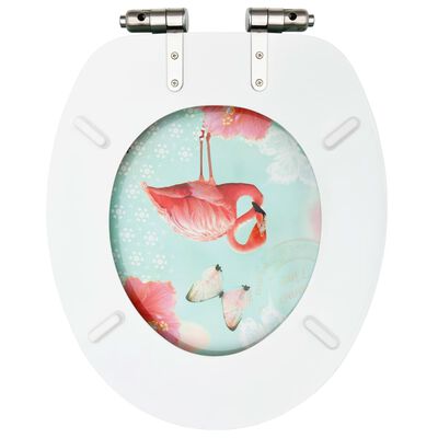 vidaXL Assento de sanita com tampa de fecho suave MDF design flamingo