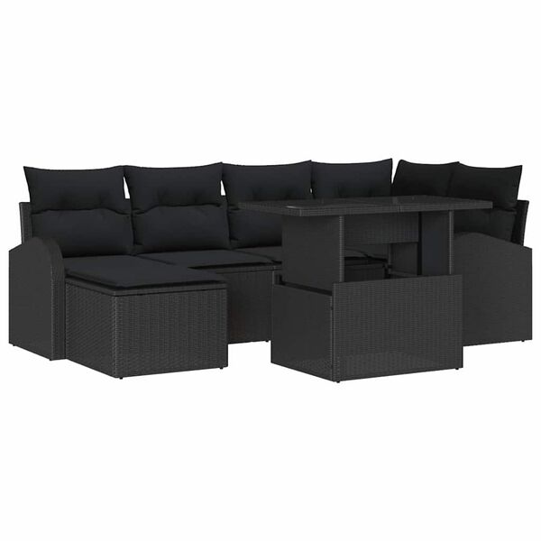 vidaXL Conjunto de Sof&aacute; de Jardim 7 pcs Preto Rattan Sint&eacute;tico