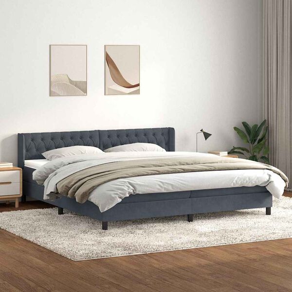 vidaXL Cama com molas/colch&atilde;o 180x220 cm veludo cinzento-escuro