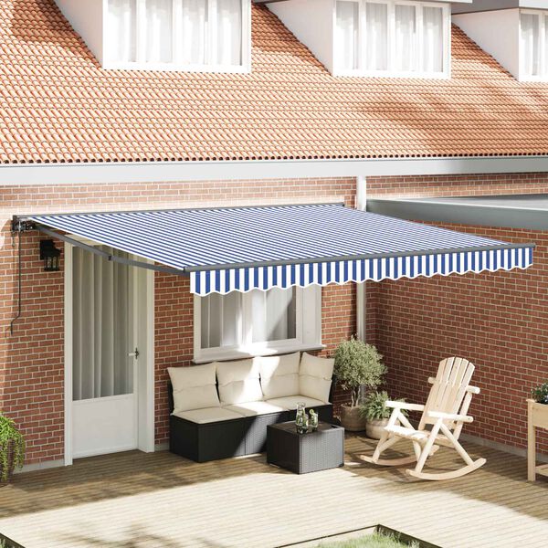 vidaXL Toldo Retr&aacute;til Azul e Branco 400 &times; 300 cm Alum&iacute;nio e Tecido