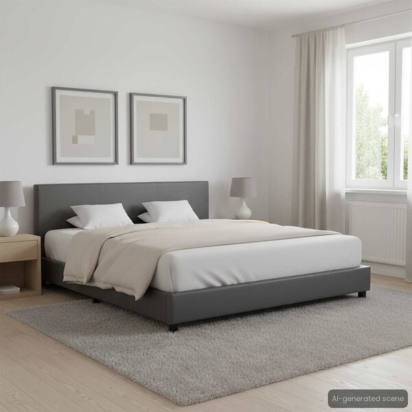vidaXL Estrutura de cama 140x200 cm couro artificial cinzento