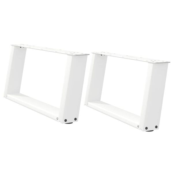 vidaXL P&eacute;s para mesa de centro em formato de U, 2 pe&ccedil;as, branco, 70x(30-31) cm, a&ccedil;o
