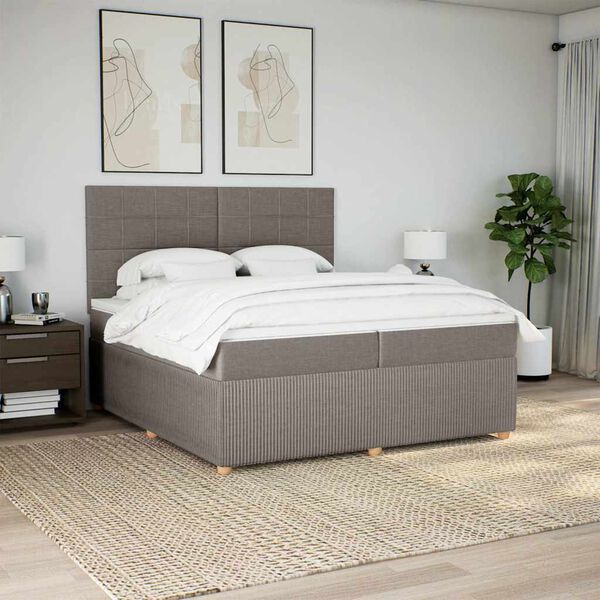 vidaXL Cama com molas/colch&atilde;o 200x200 cm tecido castanho-acinzentado