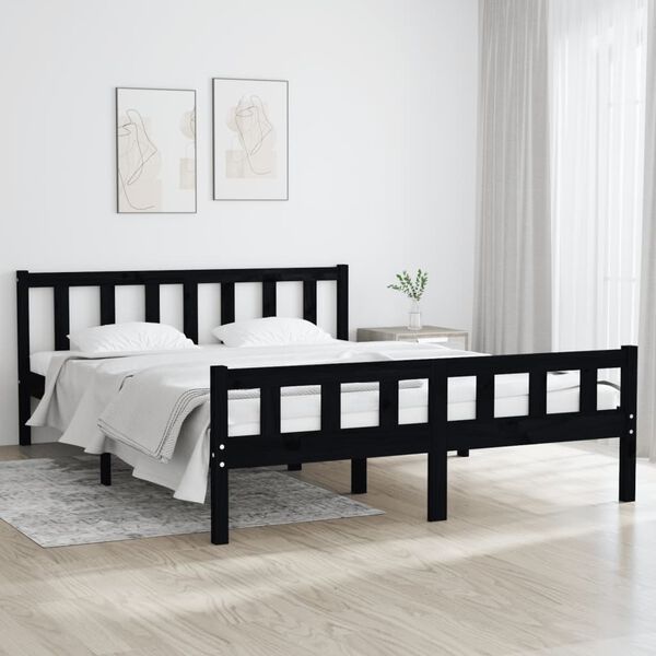 vidaXL Estrutura de cama 120x200 cm madeira maciça preto