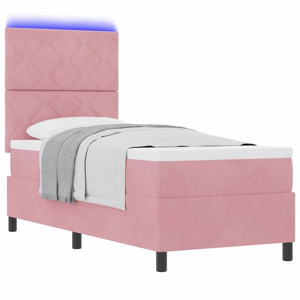 vidaXL Cama Box Spring LED com colch&atilde;o Rosa 80 x 200 cm tecido