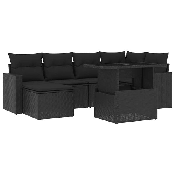 vidaXL 7 pcs conjunto de sof&aacute;s p/ jardim c/ almofad&otilde;es vime PE preto