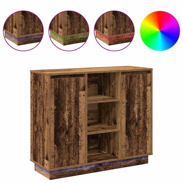 vidaXL Aparador LED Madeira antiga 90 x 32 x 75 cm Madeira processada