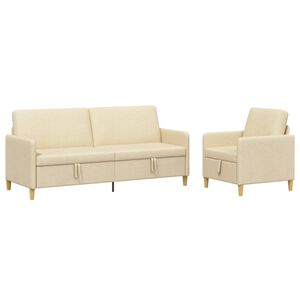 vidaXL Conjunto de Sof&aacute; com Armazenamento 2 unid. Creme Poli&eacute;ster