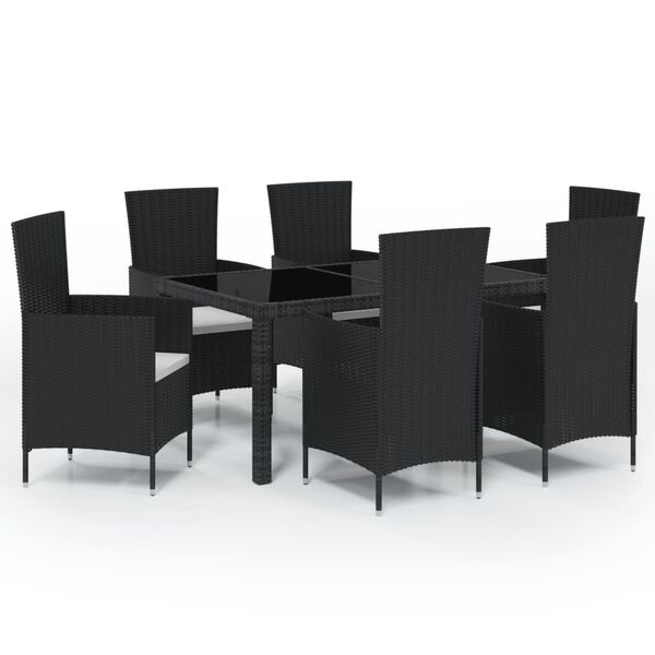 vidaXL 7 pcs conjunto jantar exterior com almofad&otilde;es vime PE preto