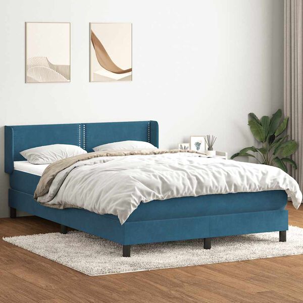 vidaXL Cama com molas/colch&atilde;o 140x220 cm veludo azul-escuro