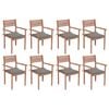 vidaXL Cadeiras de jardim empilh&aacute;veis c/ almofad&otilde;es 8 pcs teca maci&ccedil;a