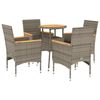 vidaXL 5 pcs conjunto jantar jardim c/ almofad&otilde;es vime PE/ac&aacute;cia cinza