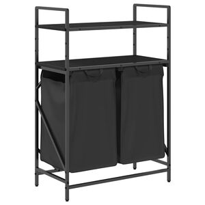 vidaXL Cesto de roupa suja com 2 compartimentos e prateleiras, cor carvalho preto