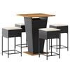 vidaXL 5 pcs conjunto de bar p/ jardim c/ almofad&otilde;es vime PE preto