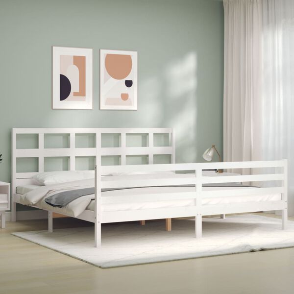 vidaXL Estrutura cama Super King Size c/ cabeceira madeira branco