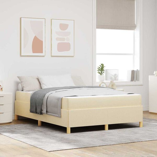 vidaXL Estrutura da Cama com colch&atilde;o Creme 140 x 190 cm tecido