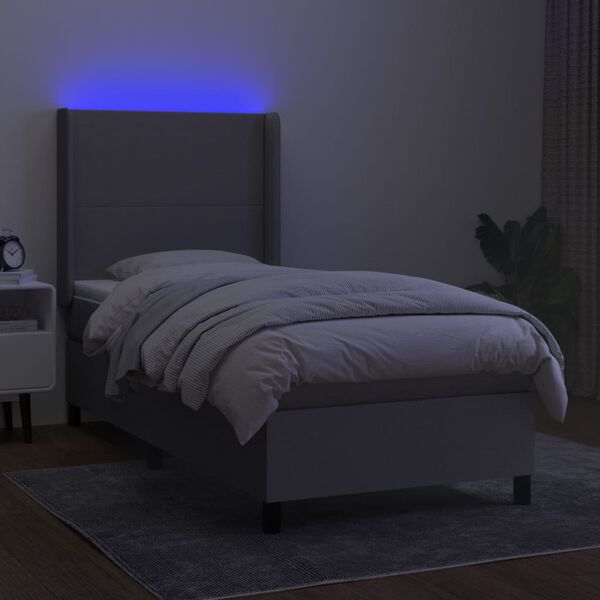 vidaXL Cama box spring c/ colch&atilde;o e LED 80x200 cm tecido cinza-claro