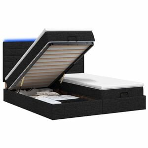 vidaXL Cama Ottoman com Colch&atilde;o e LED Preto 160 x 200 cm Tecido