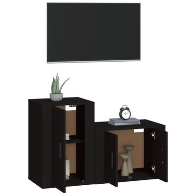vidaXL 2 pcs conjunto móveis de TV derivados de madeira preto