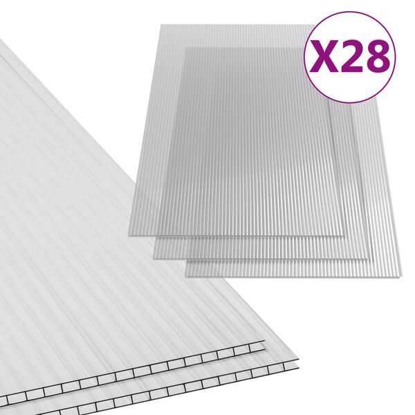vidaXL Placas de policarbonato 28 pcs 4 mm 121x60 cm