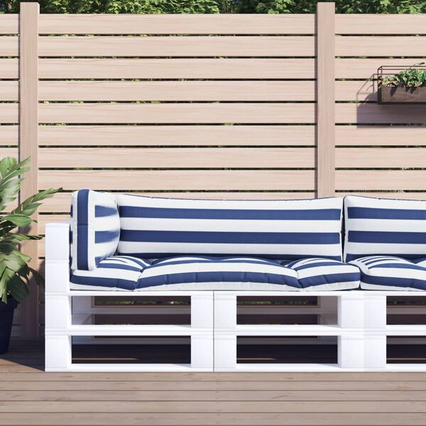 vidaXL Almofad&otilde;es p/ paletes 3 pcs tecido oxford riscas azul/branco