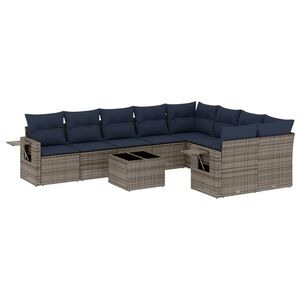 vidaXL Conjunto de sof&aacute; de jardim com 10 pe&ccedil;as e almofadas em rattan sint&eacute;tico cinza