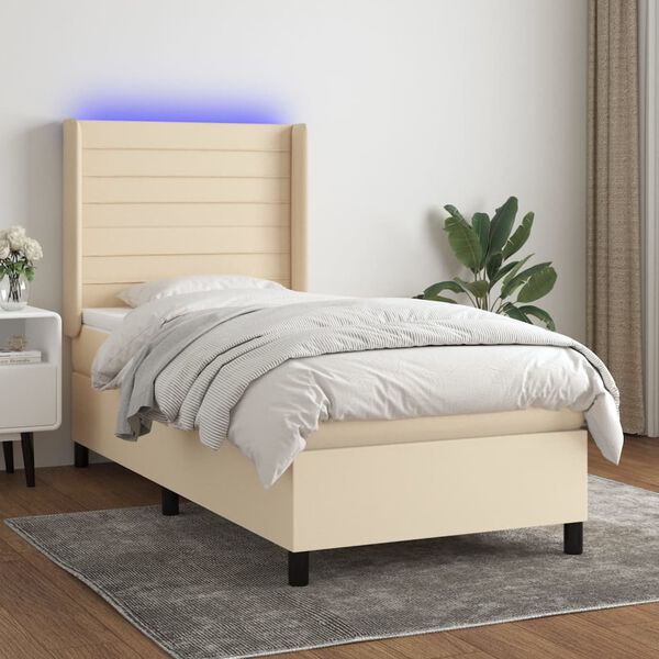 vidaXL Cama box spring c/ colch&atilde;o e LED 80x200 cm tecido cor creme