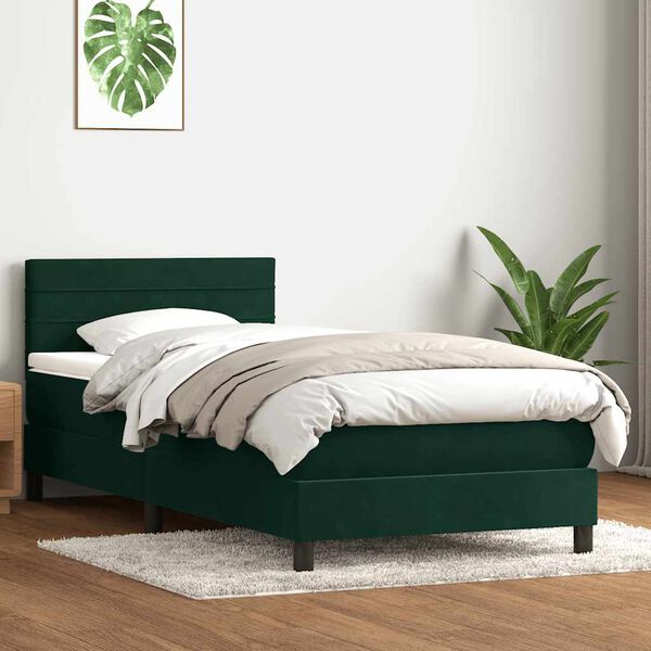 vidaXL Cama com molas/colch&atilde;o verde-escuro 80x220 cm veludo