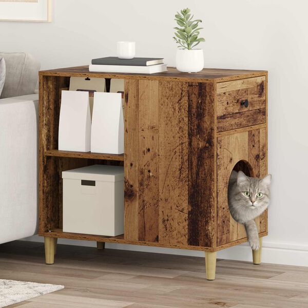 vidaXL Casa para Gatos Madeira antiga 72 x 42,5 x 70 cm