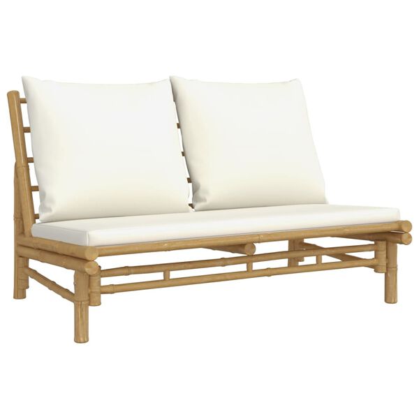 vidaXL 3 pcs conjunto lounge de jardim bambu c/ almofad&otilde;es branco nata