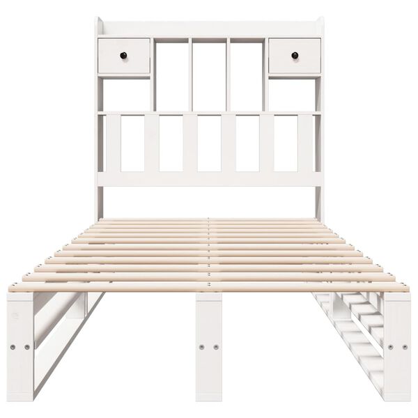 vidaXL Cama com estante sem colch&atilde;o 90x200 cm pinho maci&ccedil;o branco