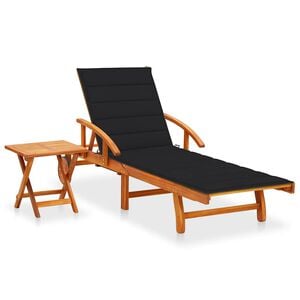 vidaXL Espregui&ccedil;adeira de jardim com mesa e almofad&atilde;o ac&aacute;cia maci&ccedil;a