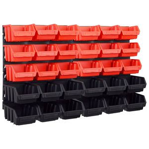 vidaXL 32 pcs kit caixas arruma&ccedil;&atilde;o com pain&eacute;is parede vermelho e preto