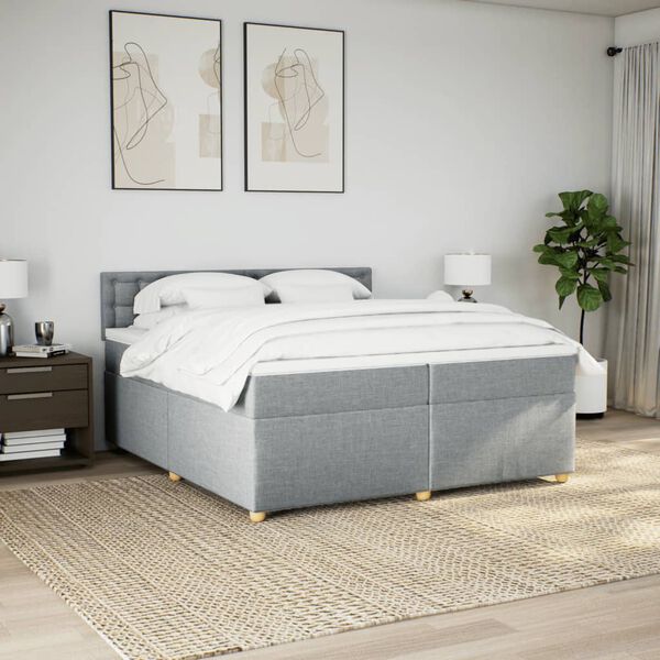 vidaXL Cama com molas/colch&atilde;o 200x200 cm tecido cinza-claro