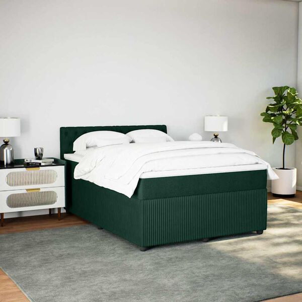 vidaXL Cama com molas/colch&atilde;o 140x190 cm veludo verde-escuro