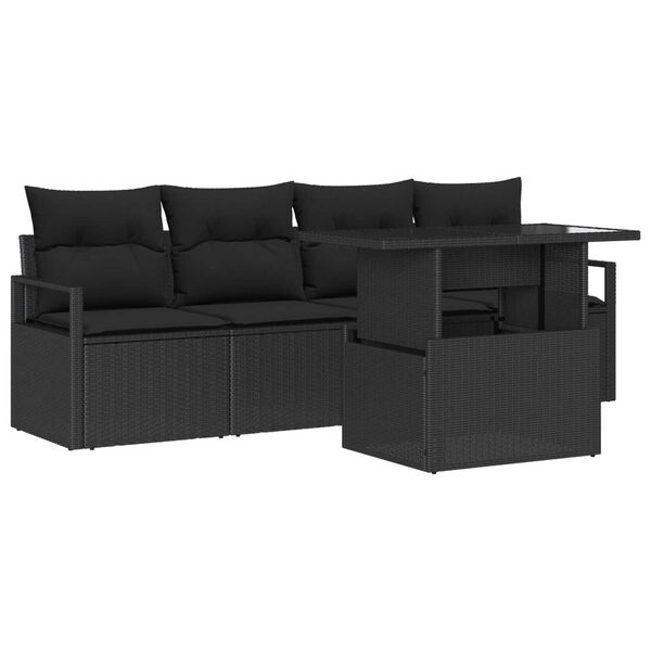 vidaXL Conjunto de Sofá de Jardim 5 pcs Preto Rattan Sintético