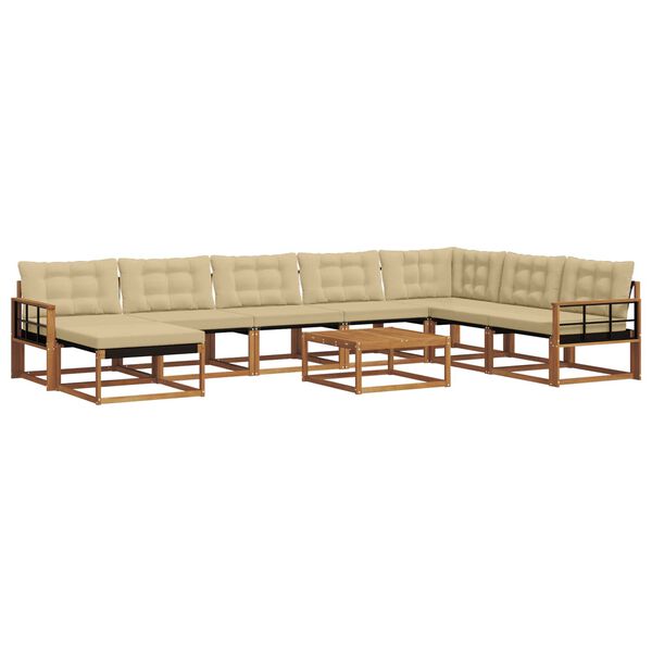 vidaXL Conjunto de Sof&aacute;s para Exterior 9 pcs Natural e Bege