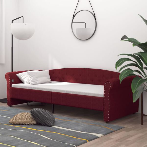 vidaXL Sofá-cama c/ colchão e saída USB 90x200cm tecido vermelho tinto