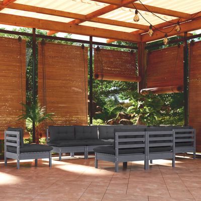 vidaXL 10pcs conjunto lounge de jardim + almofadões pinho maciço cinza