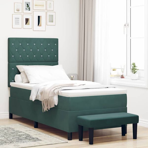 vidaXL Cama Box com colch&atilde;o Verde-escuro 90 x 200 cm Veludo
