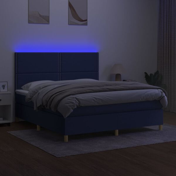 vidaXL Cama box spring c/ colch&atilde;o e LED 180x200 cm tecido azul